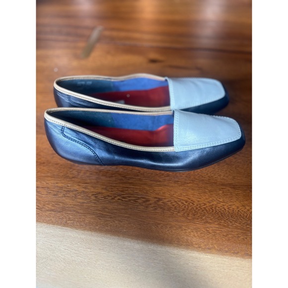 Enzo Angiolini Leather Loafers Square‎ Toe Slip On Flats Black Gray 8M - Picture 1 of 4
